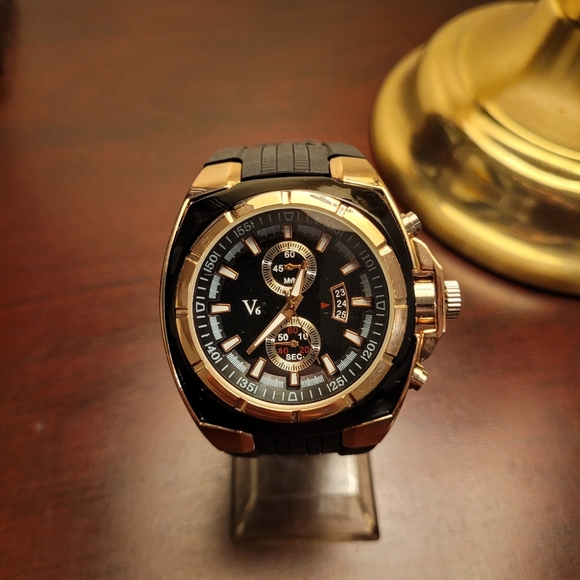 Brand New Men's Black and Rose Gold V6 Chronograph Watch - Picture 1 of 5